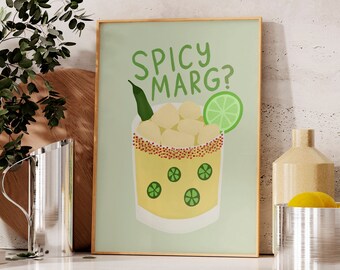 Spicy Margarita Art Print: Fun Cocktail Poster, Kitchen Bar Decor