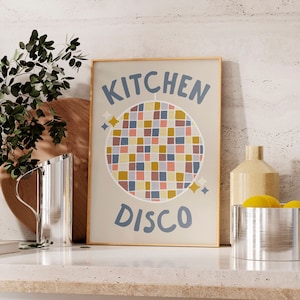 Kitchen Disco Print, Kitchen Wall Art, Kitchen Disco Poster, This Kitchen is for Dancing, Colouful Kitchen Print, Retro Kitchen, Vibrant