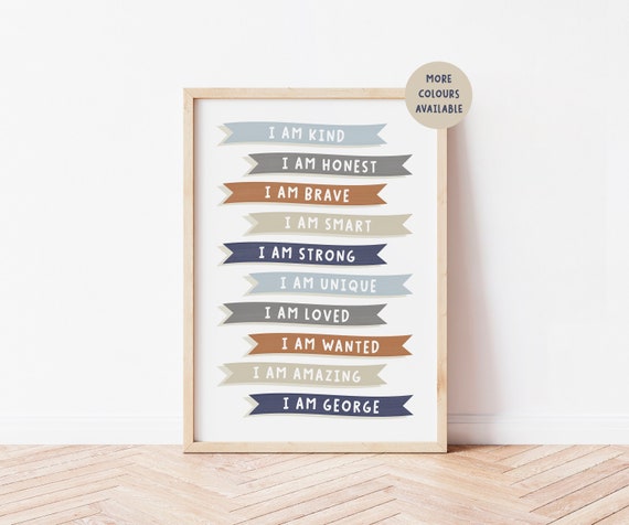 Personalised Positive Affirmation Print: Scandi Kids Decor, Motivational Wall Art