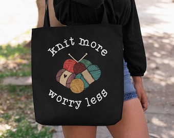 Knitting Theme Tote Bag, Knitting Quote Tote Bag, Yarn Knit Needle Tote Bag, Crafty Girl Tote Bag, Knitting Lover Gifts, Crafting Yarn Tote