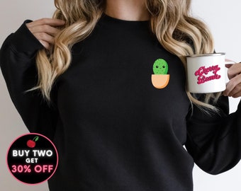 Sudadera de bolsillo de cactus Kawaii Pocket Cactus Sweater Tumblr camisa estética de cactus Y2K sudadera Tik Tok camisa estilo suculenta camisa de amante