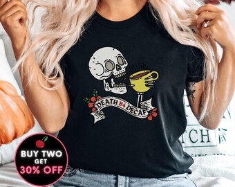 Rolig läskig kaffeskalle-tröja döden före koffeinfritt kaffe kaffeälskare present tee kaffedrickare present läskig trendig kaffemissbrukare-tröja upp till 4XL