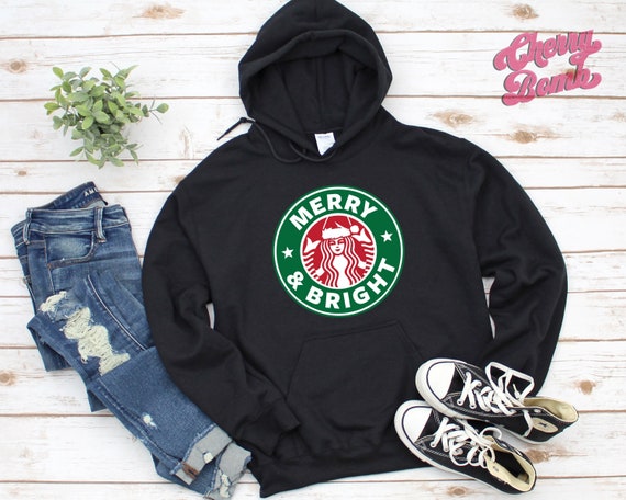 Merry & Bright Cozy Christmas Hoodie, Christmas Coffee Inspired Hoodie, Coffee Lovers Christmas Gift Hoodie, Festive Christmas Hoodie to 5XL