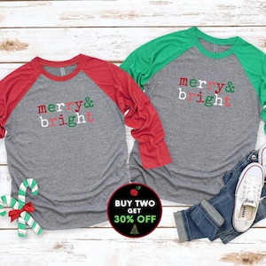 Cute Christmas Raglan Shirt, Classic Christmas Baseball Tee, Merry & Bright Christmas Raglan, Festive Baseball Shirt, Holiday Raglan Shirt