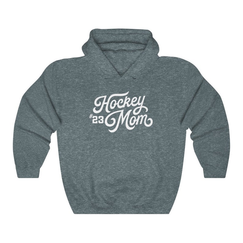 Sudadera con capucha de mamá de hockey personalizada, suéter de mamá de hockey de mujer, sudadera con capucha de hockey de número personalizado, regalos de mamá de hockey, sudadera con capucha de número de jugador, regalo de hockey Dark Heather