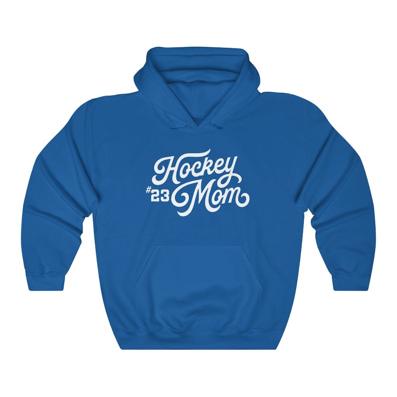 Sudadera con capucha de mamá de hockey personalizada, suéter de mamá de hockey de mujer, sudadera con capucha de hockey de número personalizado, regalos de mamá de hockey, sudadera con capucha de número de jugador, regalo de hockey Royal