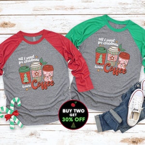 Retro Christmas Raglan Tshirt, Cute Christmas Coffee Shirt, Family Christmas Shirts, Merry Christmas Shirts, Trending Christmas Cheer Shirt