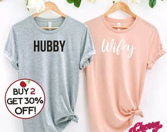 Hubby & Wifey Shirts - Personalized Couple Shirts, Wedding Gift, Bridal Shower Gift, Honeymoon Gift, Wedding Party, Engagement Gift