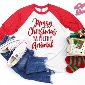 Christmas Home Alone Baseball Tee - Merry Christmas Ya Filthy Animal! Funny Christmas Movie Shirt - Christmas Movie Quote