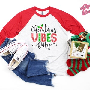 Christmas Baseball Raglan 3/4 sleeve tee - Christmas Vibes Only - Christmas Lover Gift