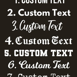May include: A dark brown background with seven lines of white text. The text reads "1. CUSTOM TEXT", "2. Custom Text", "3. Custom Text", "4. Custom Text", "5. CUSTOM TEXT", "6. Custom Text", and "7. Custom Text".