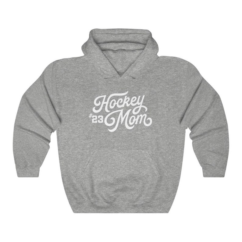 Sudadera con capucha de mamá de hockey personalizada, suéter de mamá de hockey de mujer, sudadera con capucha de hockey de número personalizado, regalos de mamá de hockey, sudadera con capucha de número de jugador, regalo de hockey Sport Grey
