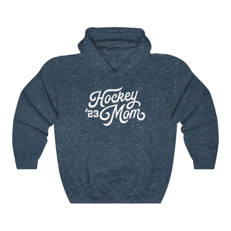 Sudadera con capucha de mamá de hockey personalizada, suéter de mamá de hockey de mujer, sudadera con capucha de hockey de número personalizado, regalos de mamá de hockey, sudadera con capucha de número de jugador, regalo de hockey Heather Navy