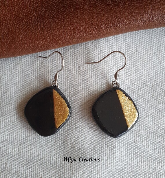 Black Gold earrings Etsy