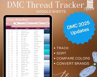 Strumento di monitoraggio dell'inventario dei fili DMC: foglio di calcolo Google per l'organizzazione dei fili da ricamo (download digitale)
