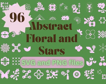 Paquete de más de 95 imágenes prediseñadas abstractas de flores y estrellas: archivos PNG digitales para scrapbooking, invitaciones, manualidades y descarga instantánea.