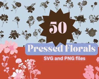 Paquete de imágenes prediseñadas florales prensadas: PNG y SVG botánicos, descarga instantánea.