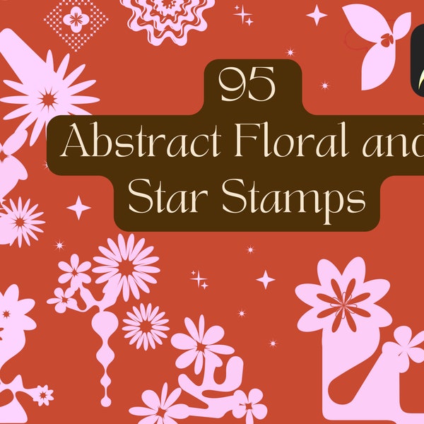 Abstract Floral Star Procreate Stamps Set, Minimalist Boho Digital Art Tool, Unique Bauhaus Retro Design