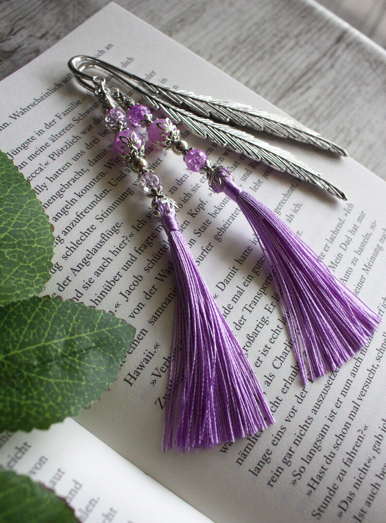 Lavender Dream Bookmark Metal Flower, Feather, Wing, Violet, Purple