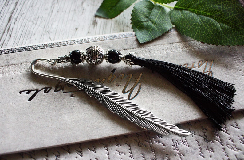 Black Wing Bookmark Metal Deep Black, Elegant Black, Gothic Style