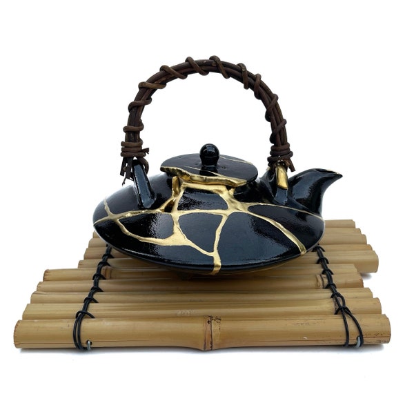 Incluye base de madera, regalos Kintsugi, cuenco kintsugi, arte japonés en la reparación con oro de una cerámica rota, cuenco kintsukuroi, cerámica kintsugi.