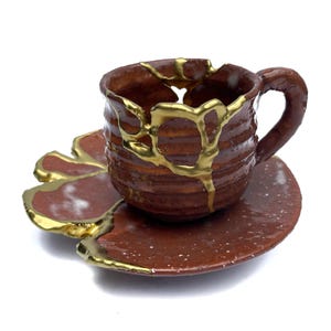 Kintsugi Coffee Set ,Kintsugi gifts, kintsugi bowl, Japanese art in repairing with gold a broken pottery, kintsukuroi bowl, kintsugi pottery