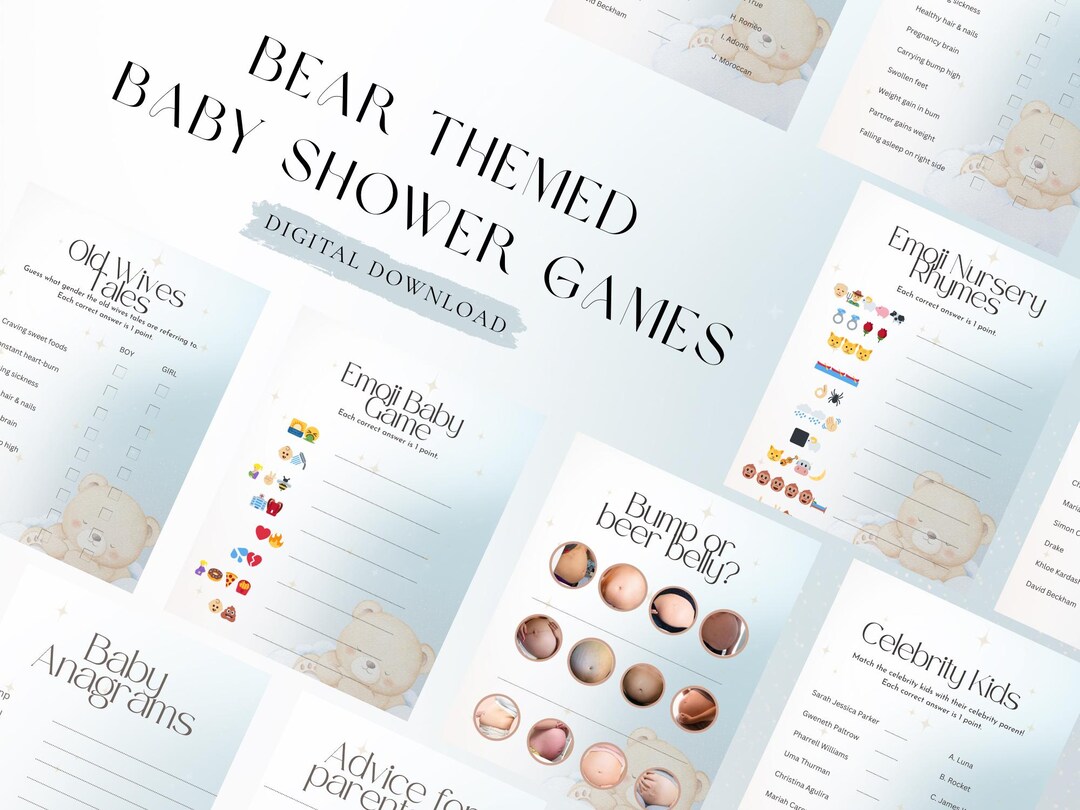 Blue Teddy Bear Baby Shower Games - Digital Download - Etsy