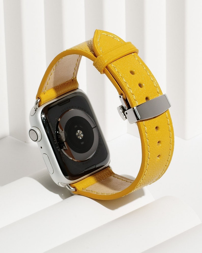 Premium Yellow leather Apple Watch band 44mm 42mm 40mm 38mm Etsy