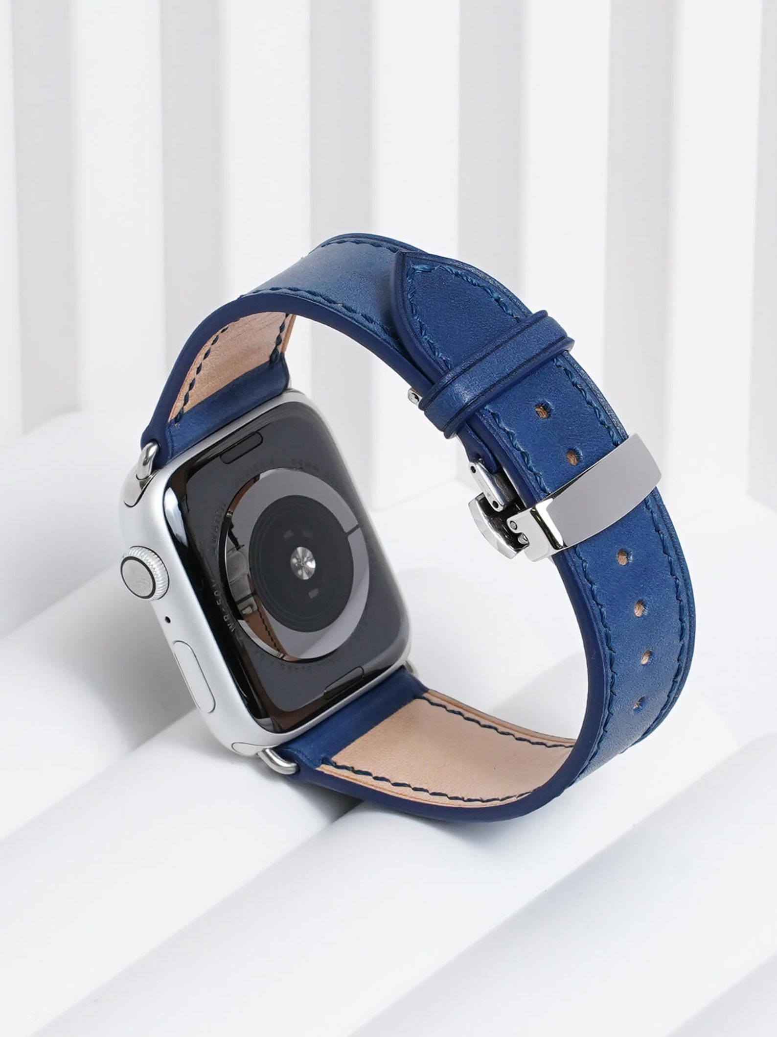 Premium Deep Blue Leather Apple Watch Band 45 44 42 41 40 Etsy UK