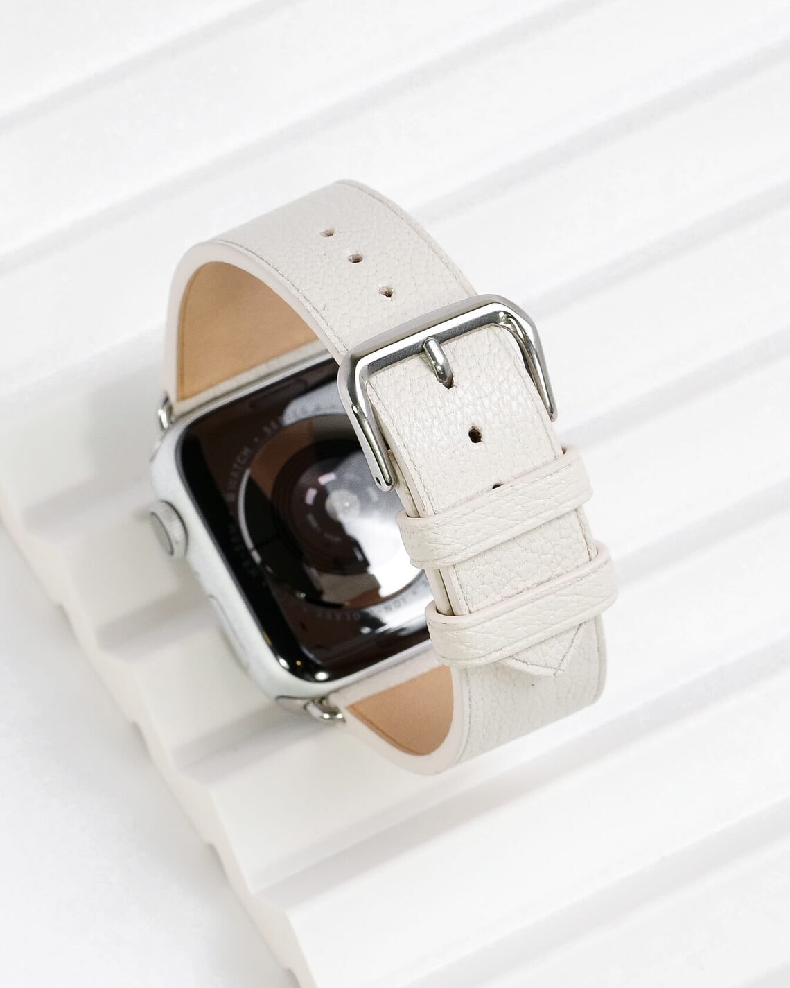 silver apple watch white band