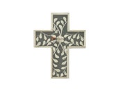 Handmade Bone Inlay Floral Small Cross
