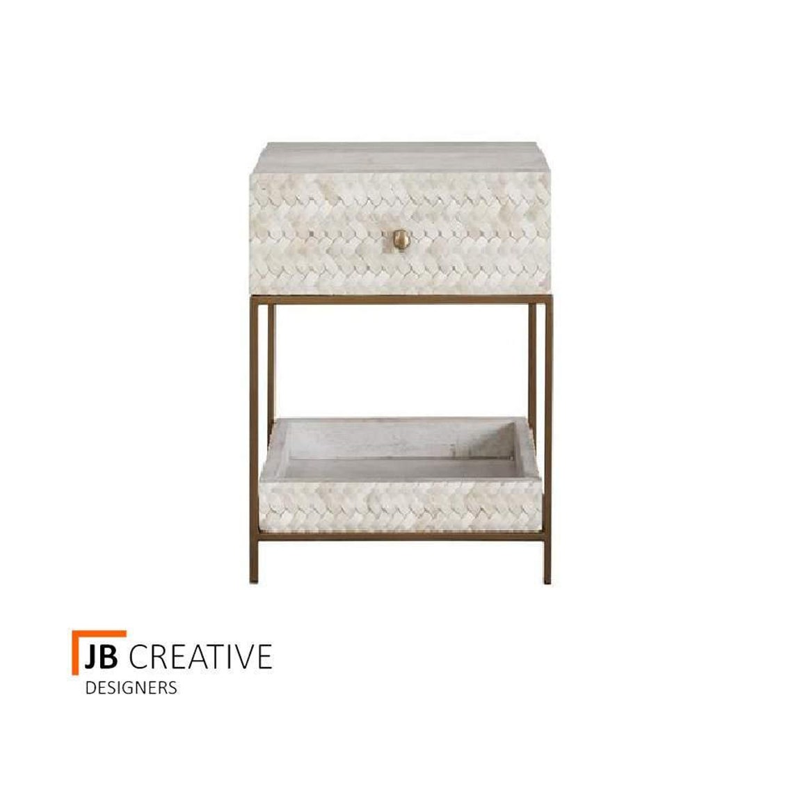 White Bone Inlay Bedside Table Antique Wooden Furniture Etsy