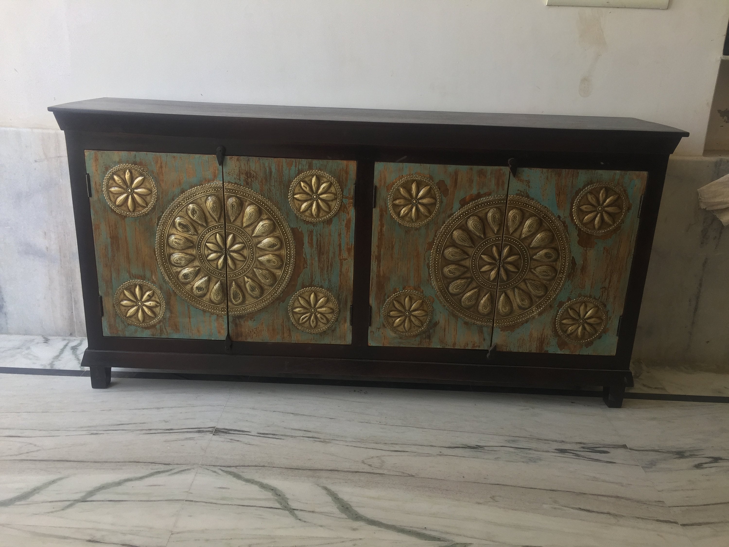 Indian Antique Handmade Wooden Sideboard Hand Carved 4 Door Etsy