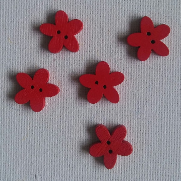 Boutons fleurs rouge en bois