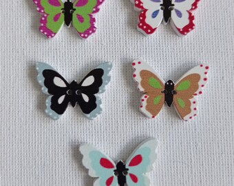 Colorful wooden butterfly buttons