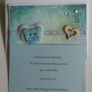 Carte de naissance pour garçons, baptême ou baby shower + enveloppe + petit mot
