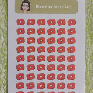 Planche de 54 stickers Logo YouTube autocollants pour Planner