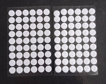 Round white adhesive hook-and-loop pads (54 pairs or 108 pcs)