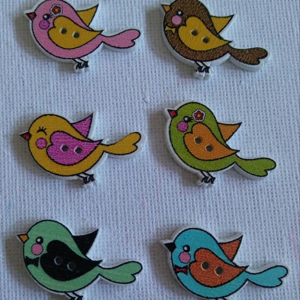 Boutons oiseaux en bois colorés