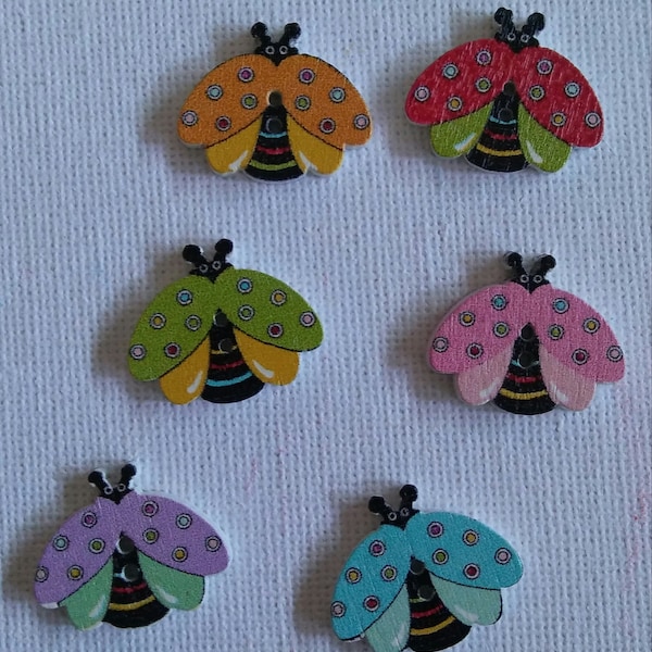 Boutons coccinelle en bois colorés