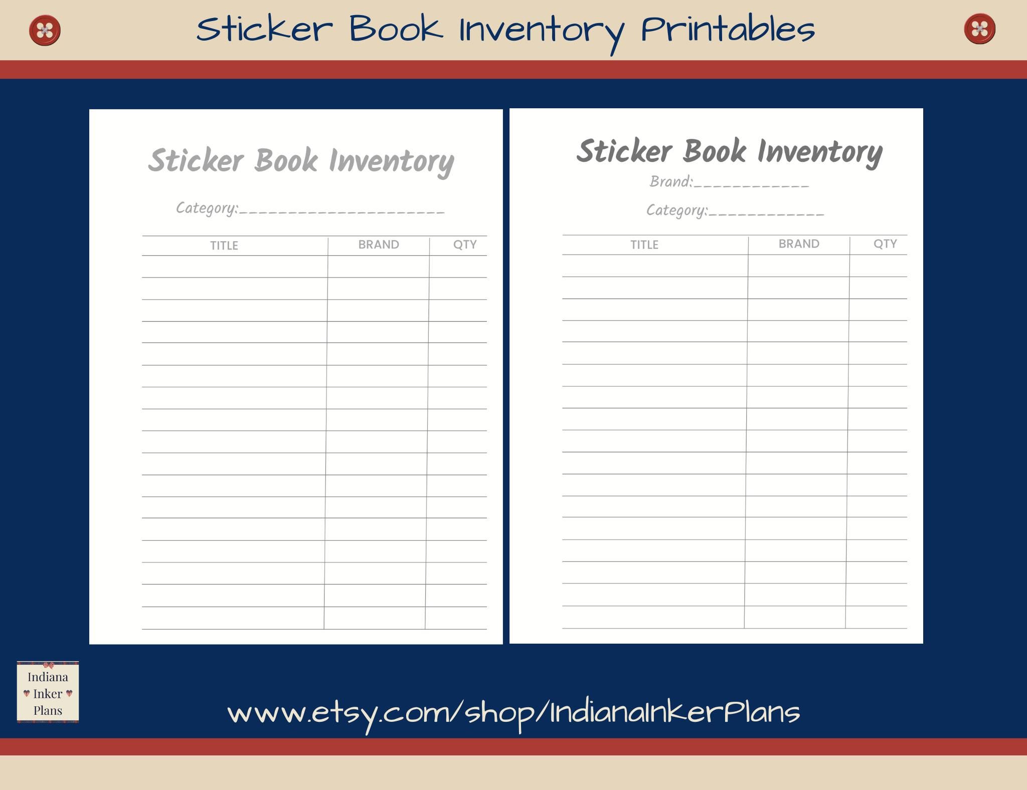 Sticker Books Inventory Printable, Digital Files, PDF Format - Etsy
