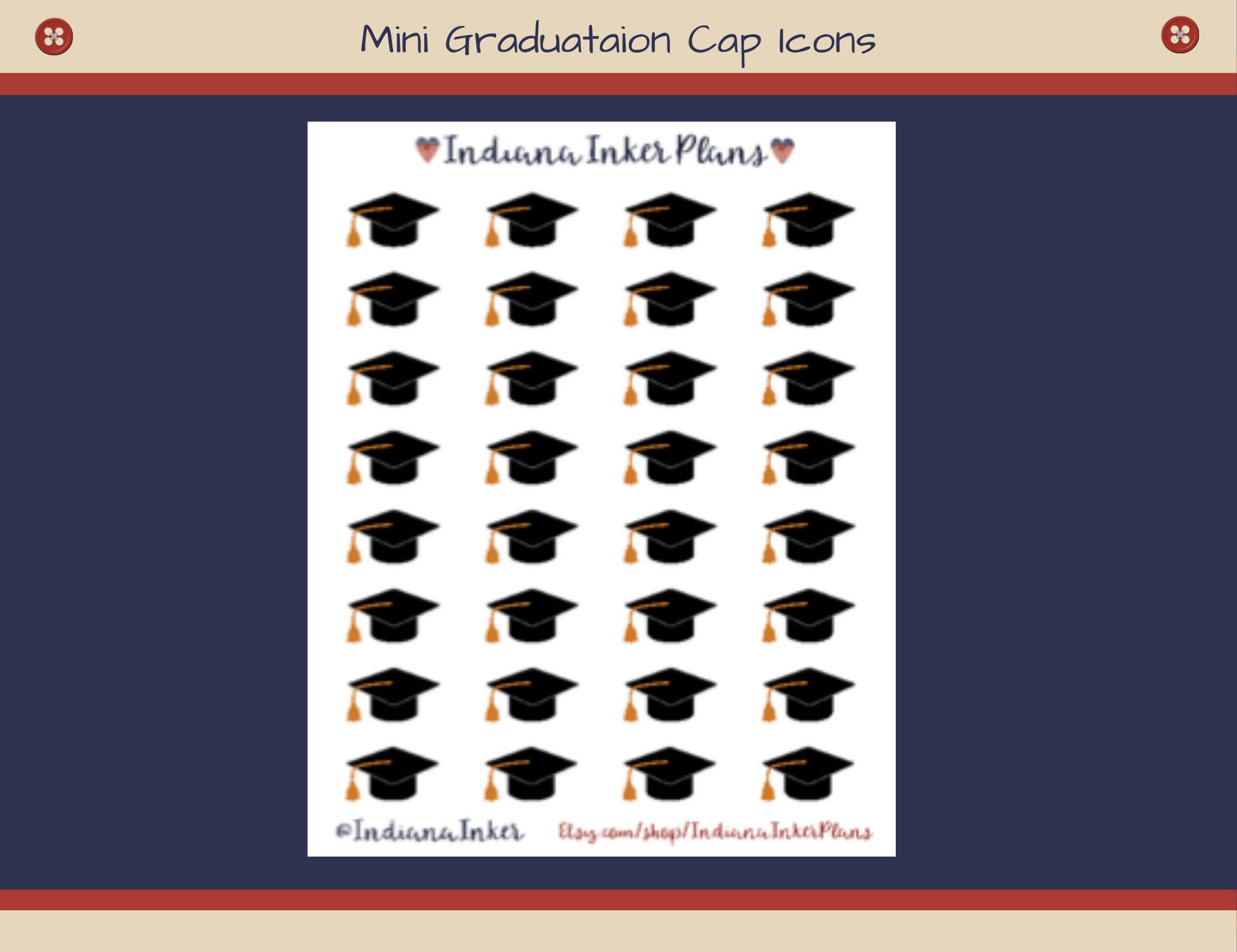 Grad Party Stickers, Graduation Cap Mini Icon Stickers, Journaling ...