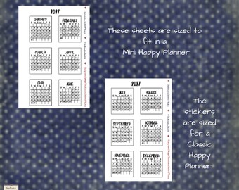 2027 Monthly Box Calendar Planner Stickers, Black, Calendar Stickers,  Punchable Sticker Sheets