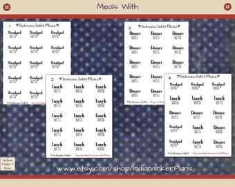 Breakfast With, Lunch With, Dinner With, Planner Stickers, Black Script Stickers