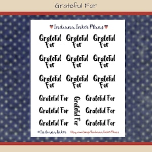 Grateful For Planner Stickers, Decorative Planning, Journaling, Black Script Stickers
