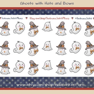 Cute Halloween Ghosts with Hats and Bows Stickers