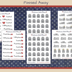 Passed Away Stickers, Funeral, Calling Hours, Visit Cemetery, Decorate Headstone, Planner Stickers, Memorial Service, Mom, Dad, Tombstone
