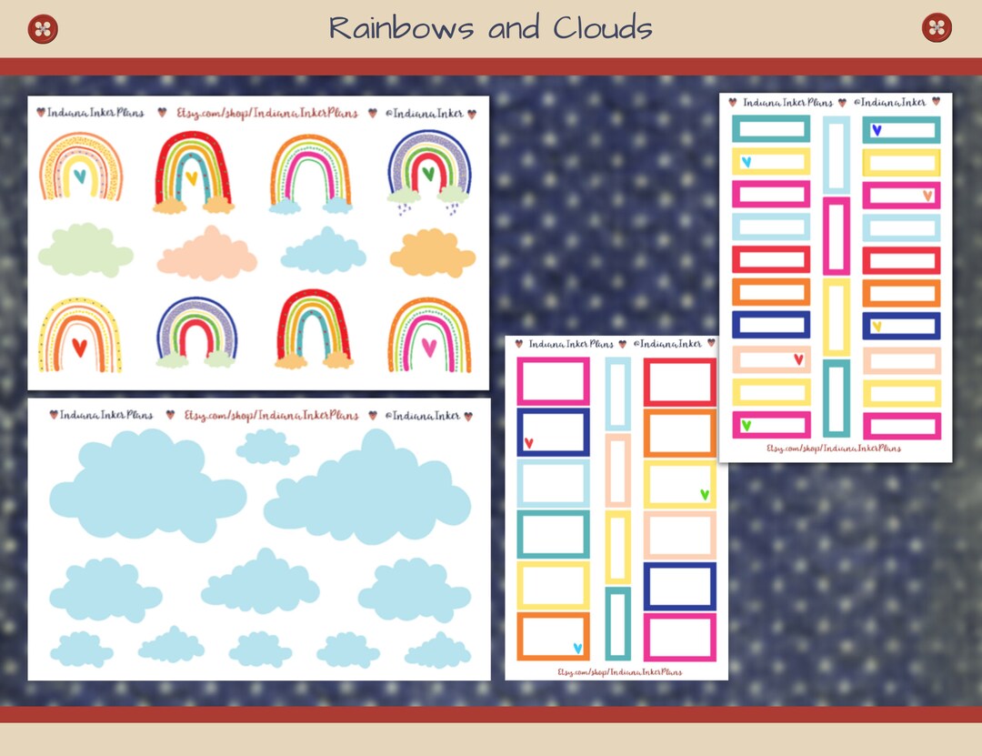 Whimsical Rainbows and Clouds Planner Stickers, Planner Stickers ...