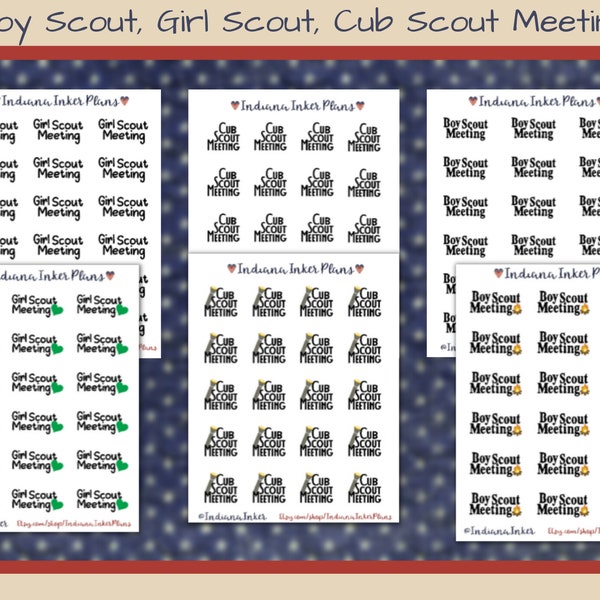 Boy Scout Stickers, Girl Scouts, Meeting, Cub scout Meeting, Planner Stickers, Calendar
