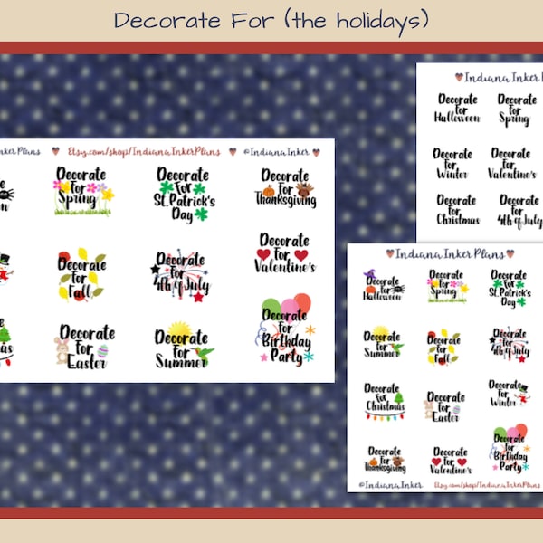 Decorate For the Holidays Planner Stickers , Christmas, Easter, Halloween,  4th of July, St. Patrick's Day, Thanksgiving, Valentine's Day